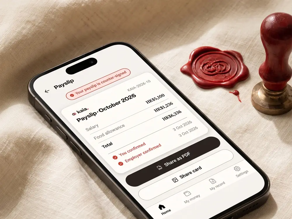 Counter-signed payslips — Kaia on iPhone
